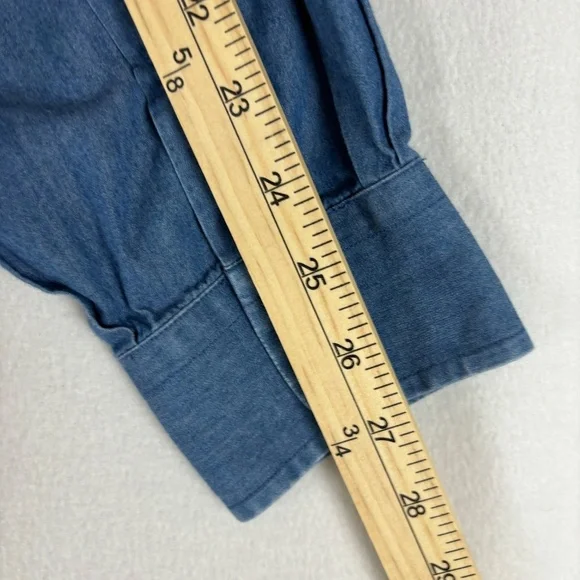 Lands’ End Button Down Denim Shirt Soft, Oxford Collar, Mid Blue - Picture 11 of 11